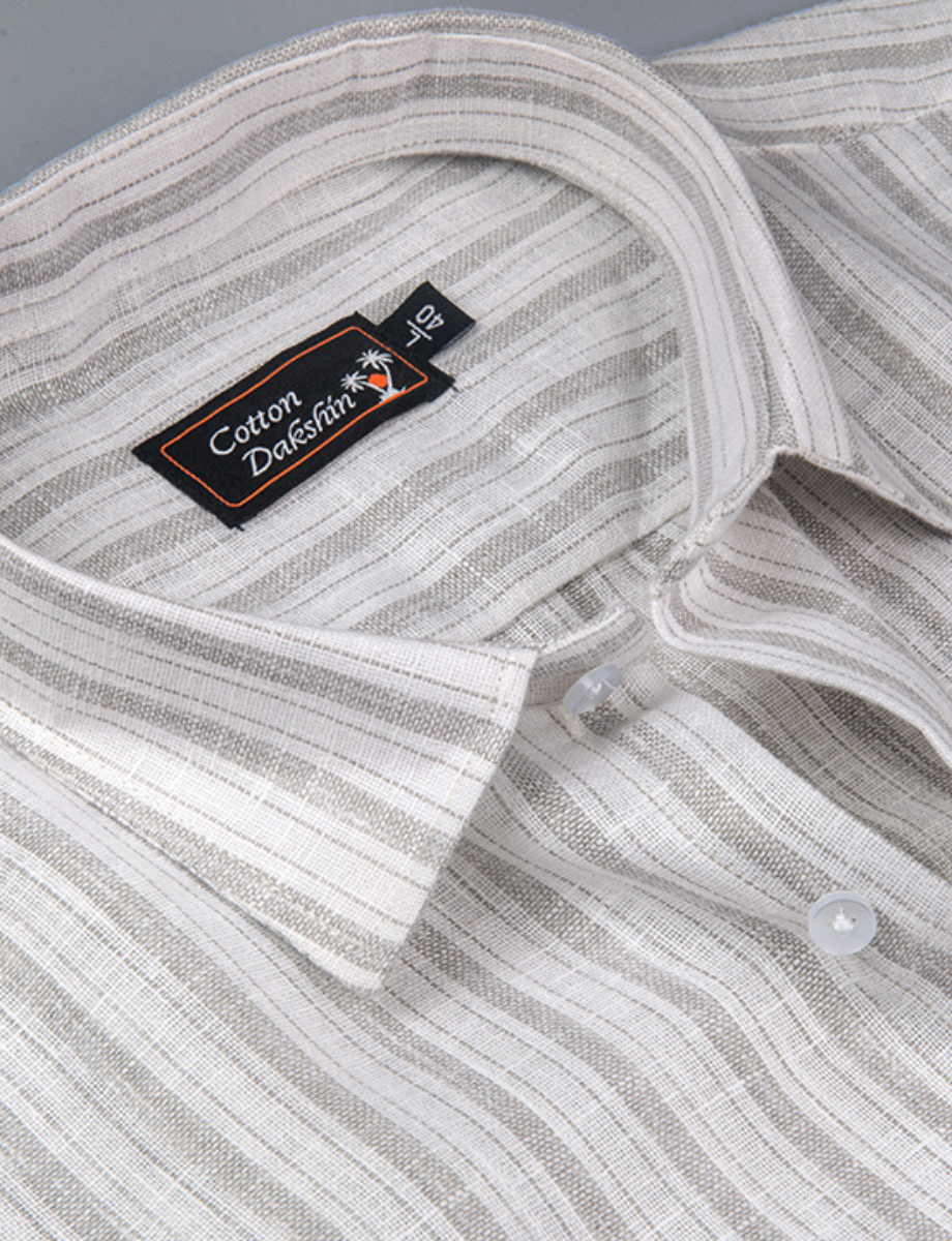 Linen White with Gray Lining Shirts for Men