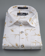 Linen White With Mahendi Structure Print Shirts