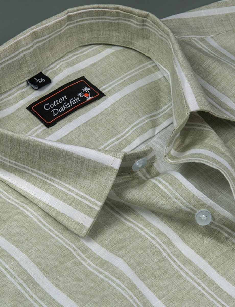 Slub Linen Pista Green with White Lining Shirts for Men