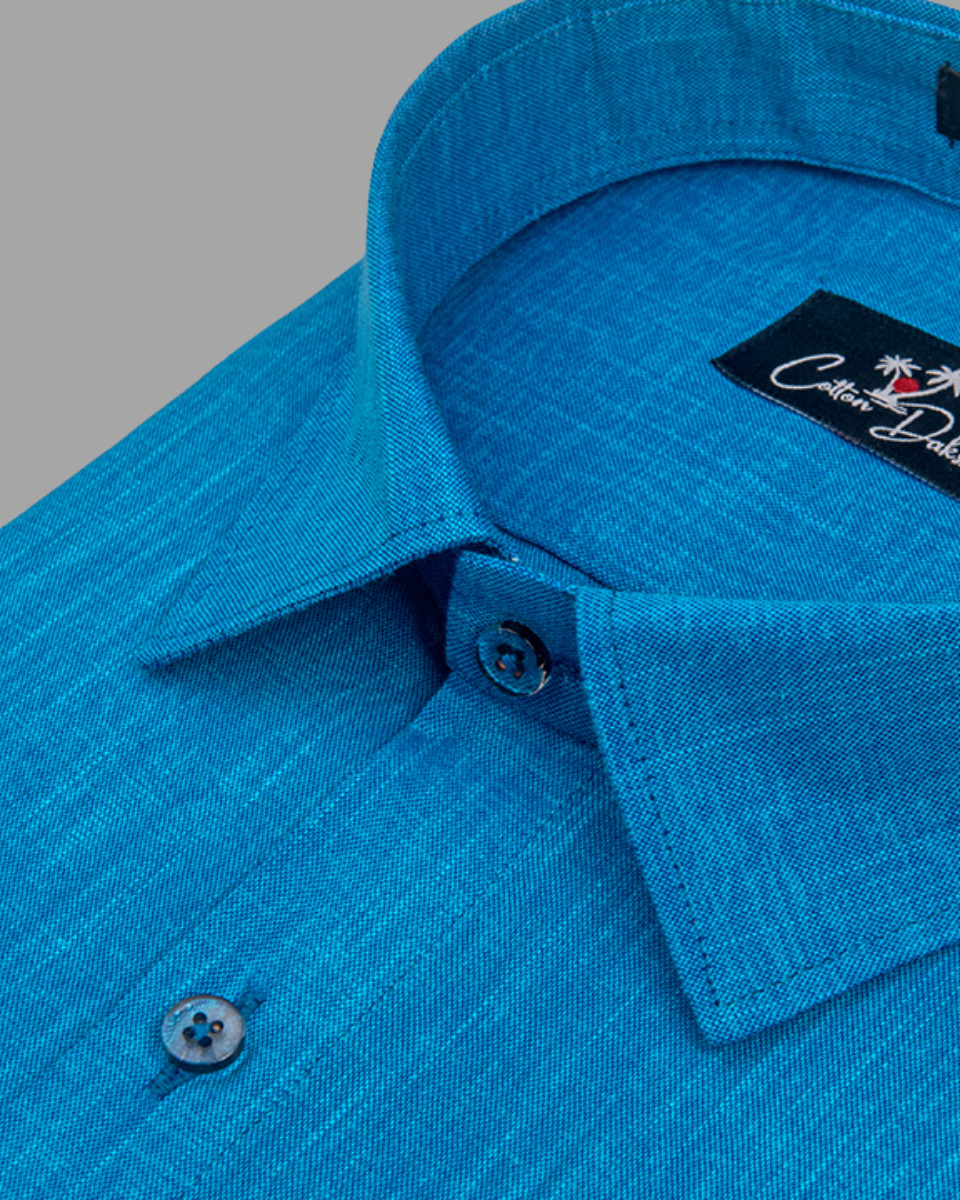 Blended Linen Blue Colour Shirts For Men