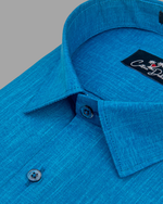 Blended Linen Blue Colour Shirts For Men