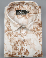 New Italian Linen White Marrun Flower Print Shirts for Men