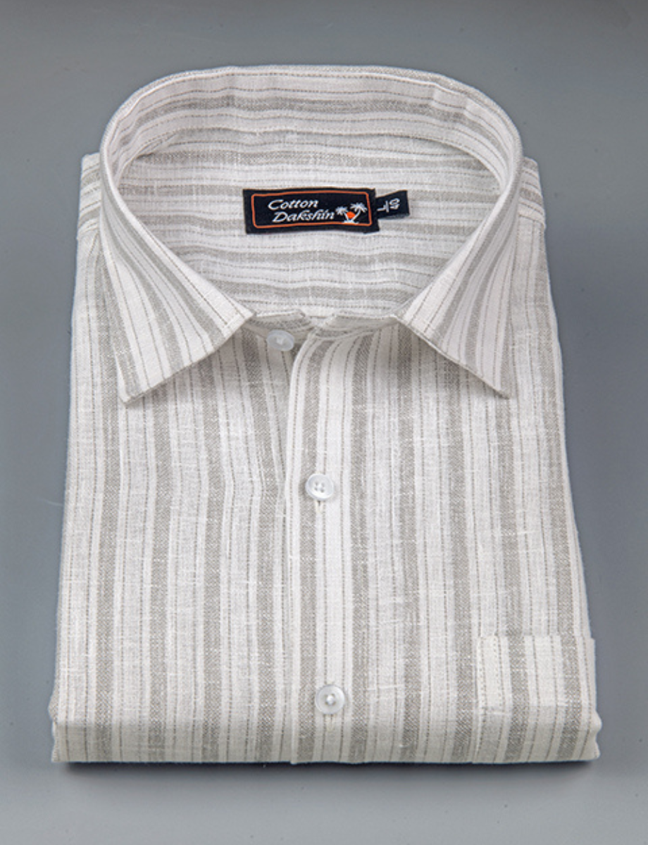 Linen White with Gray Lining Shirts for Men