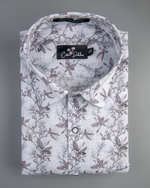 Italian Linen Gray Wala Brown Flower Print Shirts