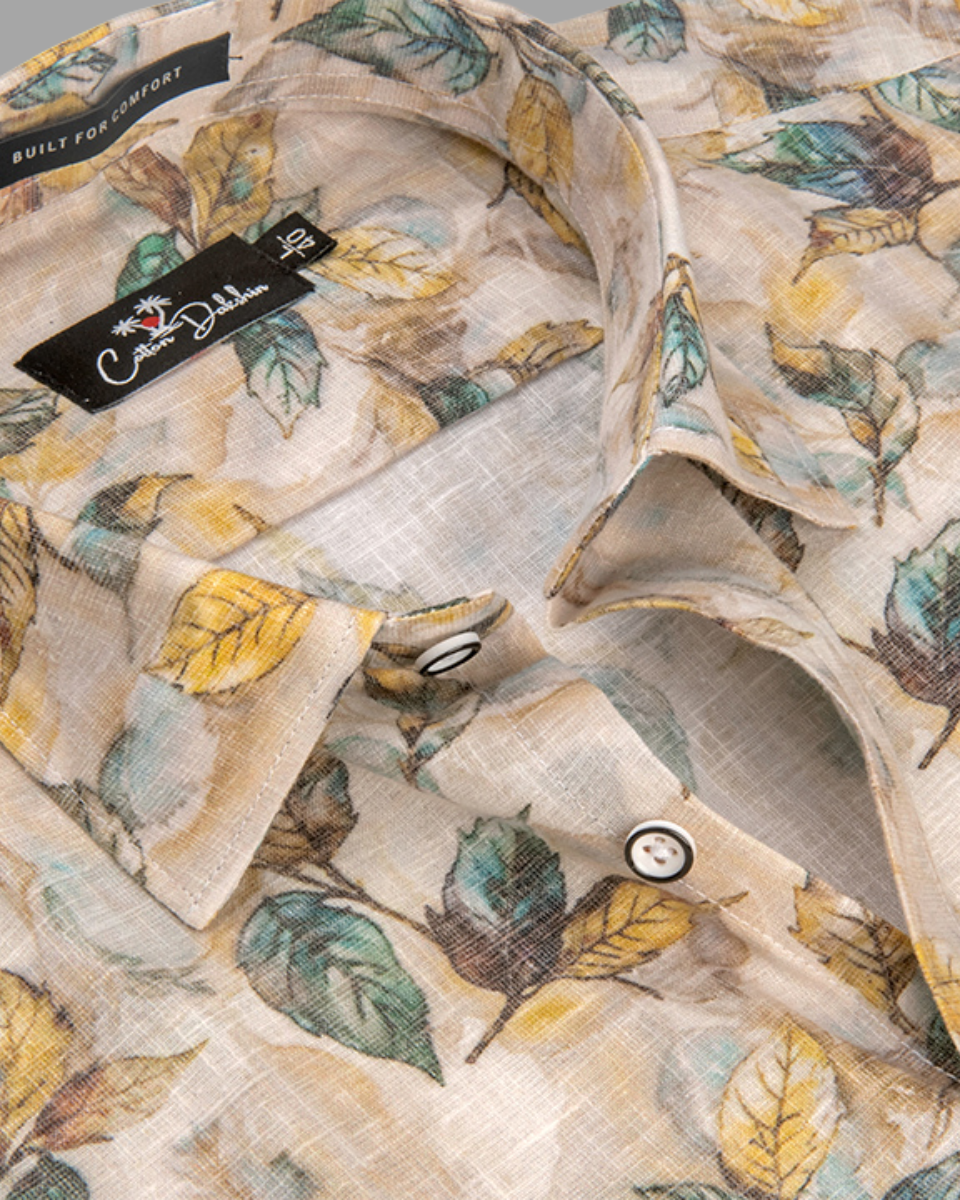 Italian Linen Fone With Yellow Rama Batel Print Shirts