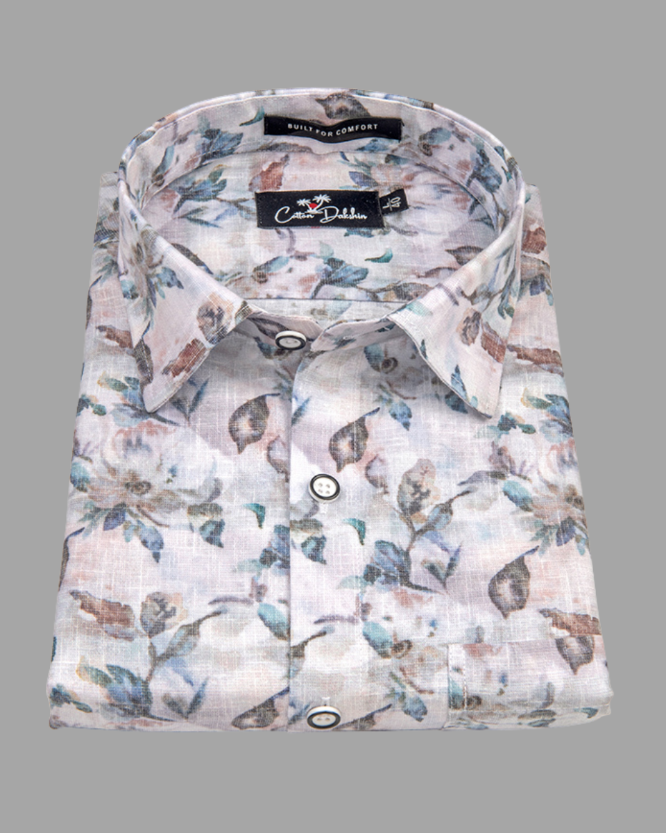 Italian Linen Mix Rama Brown Print Shirts