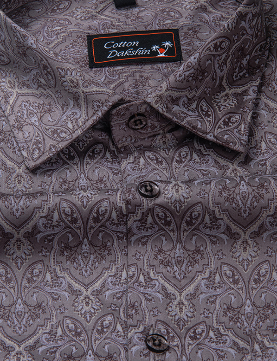 Cotton Printed Wine Colour Shirts for Men