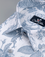 Linen White with Large Sky flower Print Shirts for Men