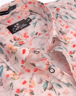 Italian Linen Light Orange With Rama Red Flower Print Shirts