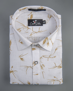 Linen White With Mahendi Structure Print Shirts