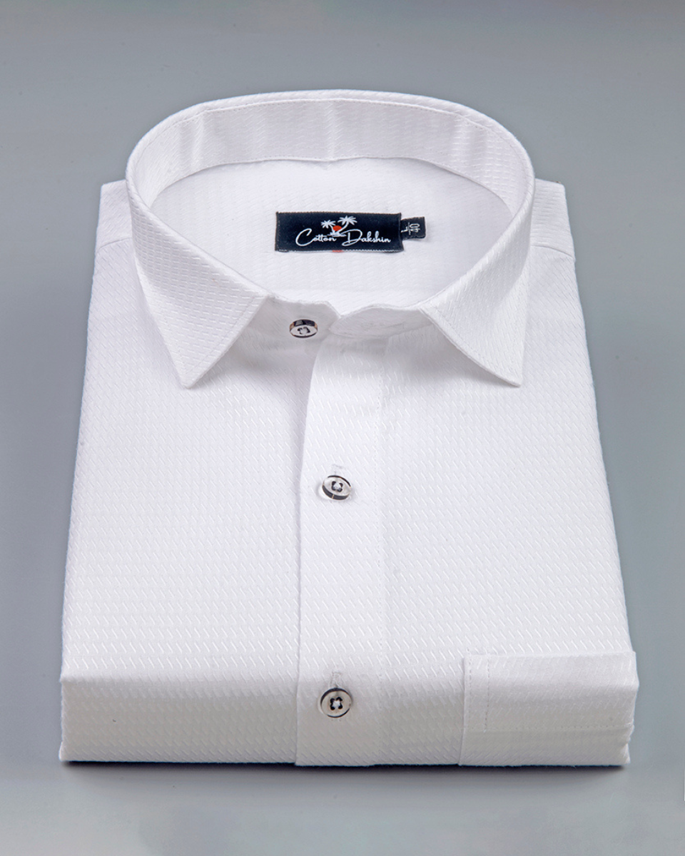 White Colour Dobby Cotton Shirts for Men