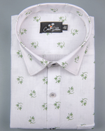 Turkey Linen White with Green Flower Print Shirts for Men
