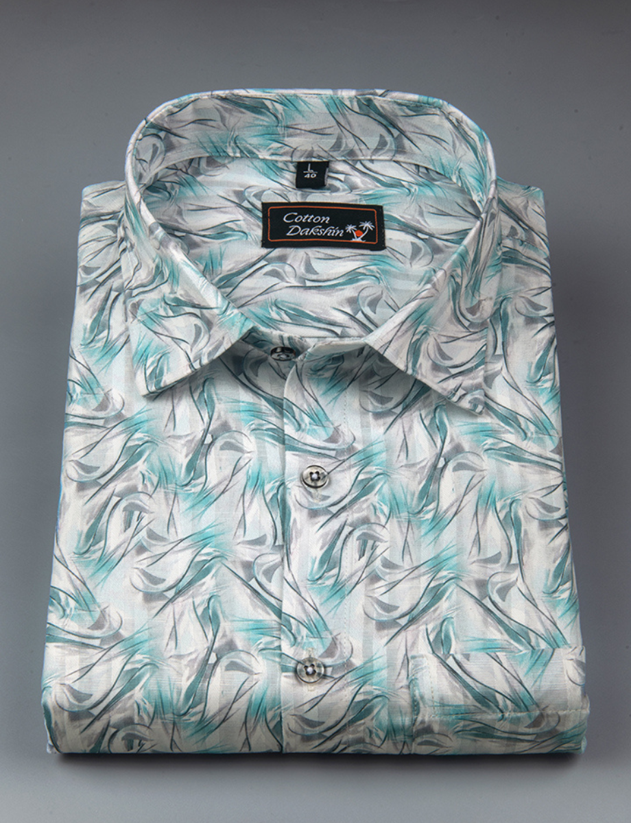 Cotton Printed white Rama Mix Zickzack Print Shirts for Men