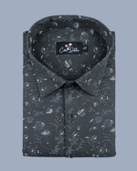 Linen Black with Cream Flower Print Shirt for Men