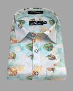 Italian Linen Rama With Green Batel Print Shirts
