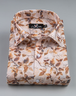 Belgium Linen Light Marrun with Dark Marrun Flower Print Shirts for Men