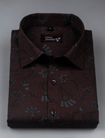 Cotton Printed Marrun with Gray Flower Shirts for Men