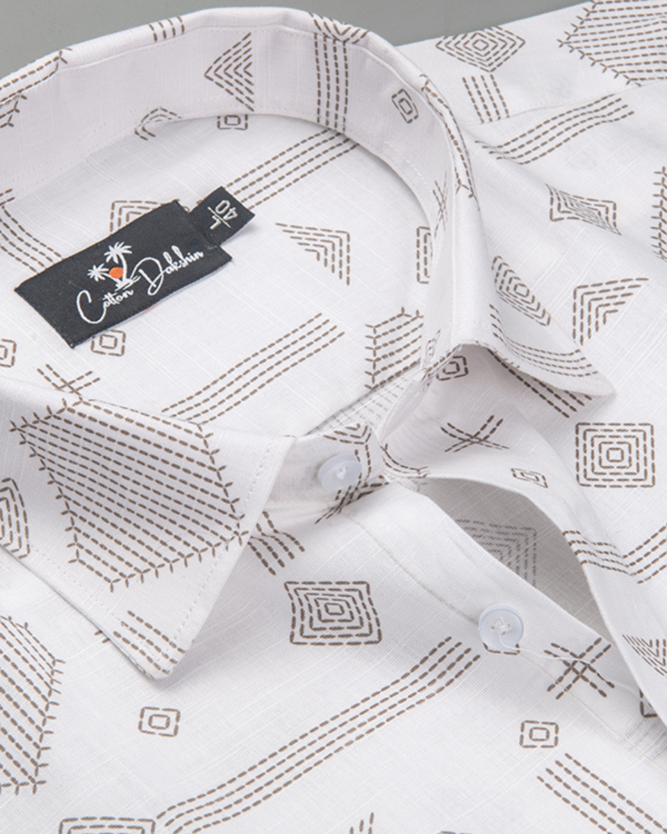 Gloster LlinenWhite with Brown Zari Print Shirts for Men