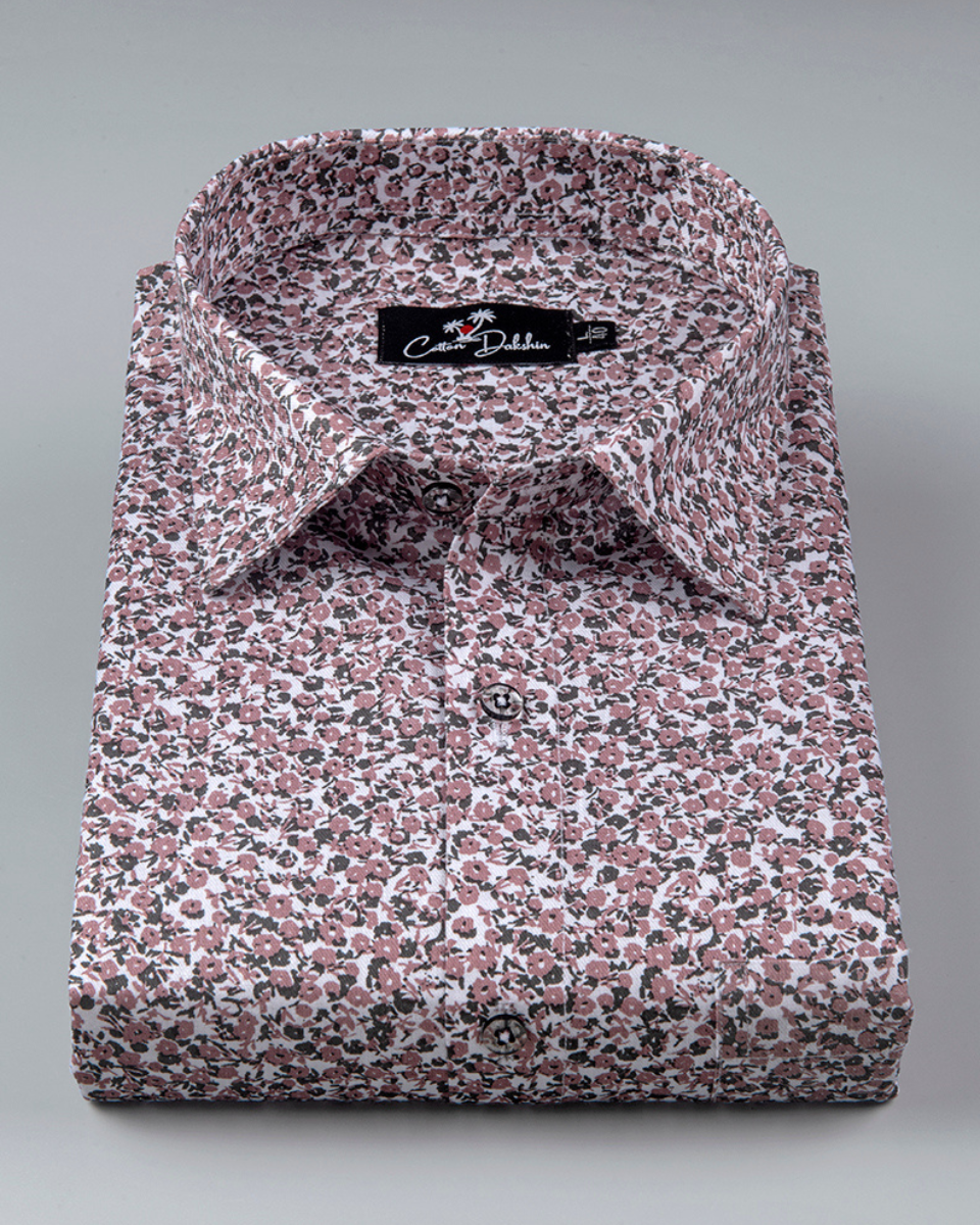 Turkey Linen Pink Black Flower Print Shirts for Men