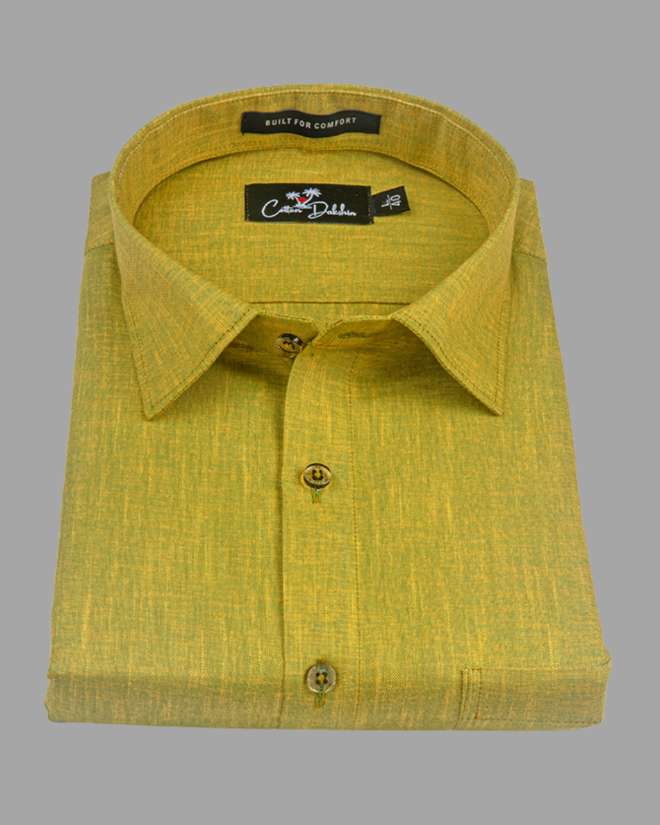 Blended Linen Mehandi Colour Shirts For Men
