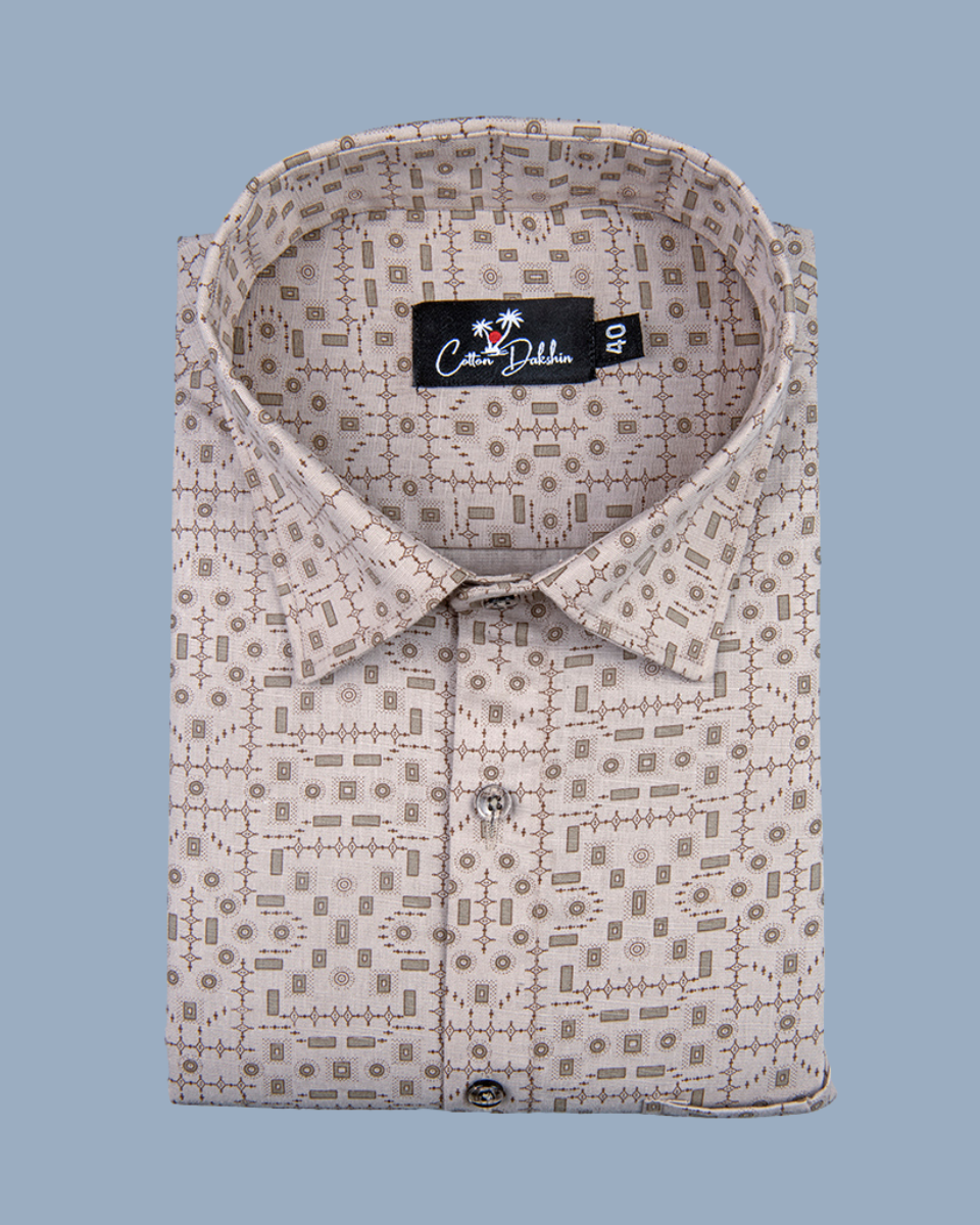 Linen Light fone with Dark fone Geometric Print Shirt for Men