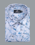 Belgium Linen White with Sky Zickzack Print Shirts for Men