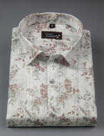 Cotton Printed White with Marrun Leaf Print Shirts for Men