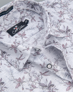 Italian Linen Gray With Brown Flower Print Shirts