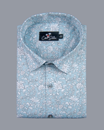 Cotton Sky with White flower Print Shirts for Men