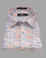 Italian Linen Gray With Hexagon Print Shirts