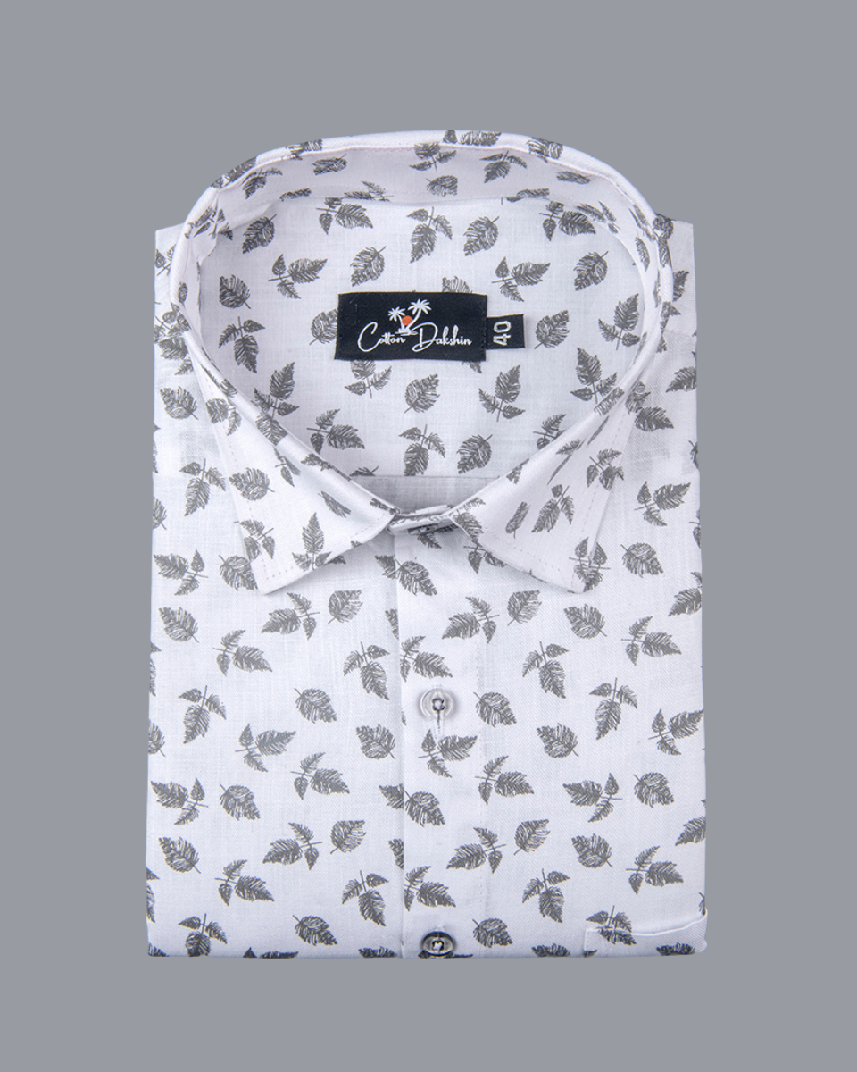 Turkey Linen White with Black Batel Print Shirts for Men