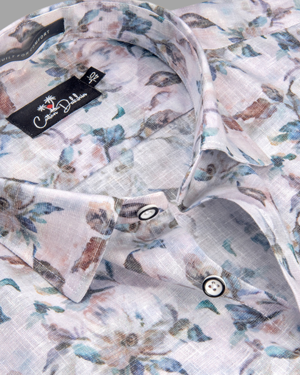 Italian Linen Mix Rama Brown Print Shirts