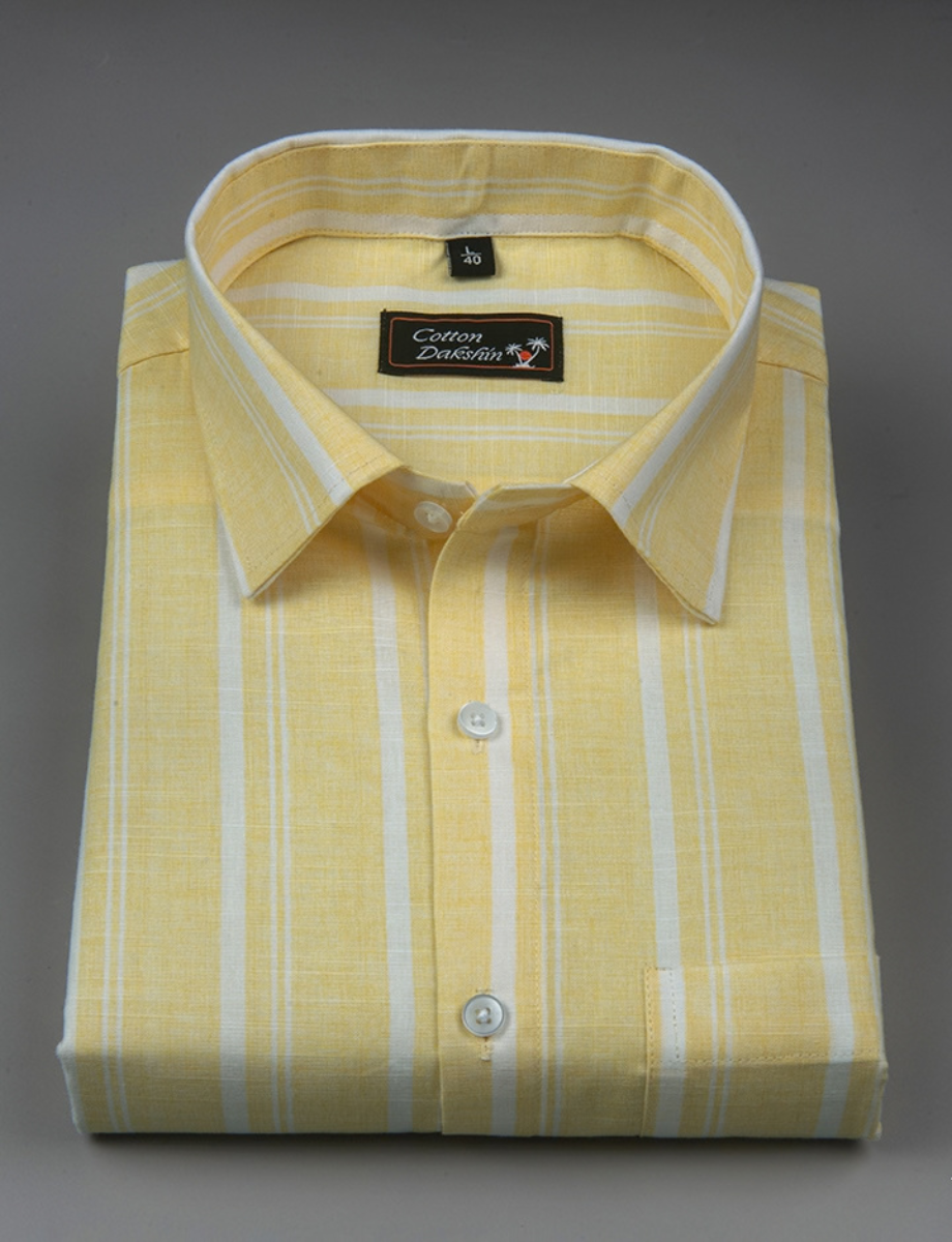 Slub Linen Yellow with White Lining Shirts for Men