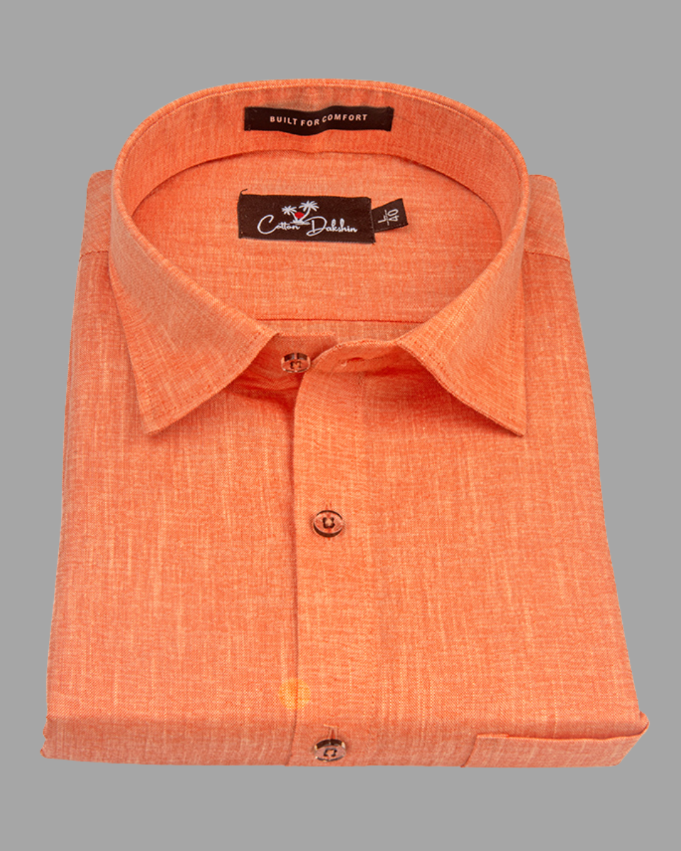Blended Linen Orange Colour Shirts For Men