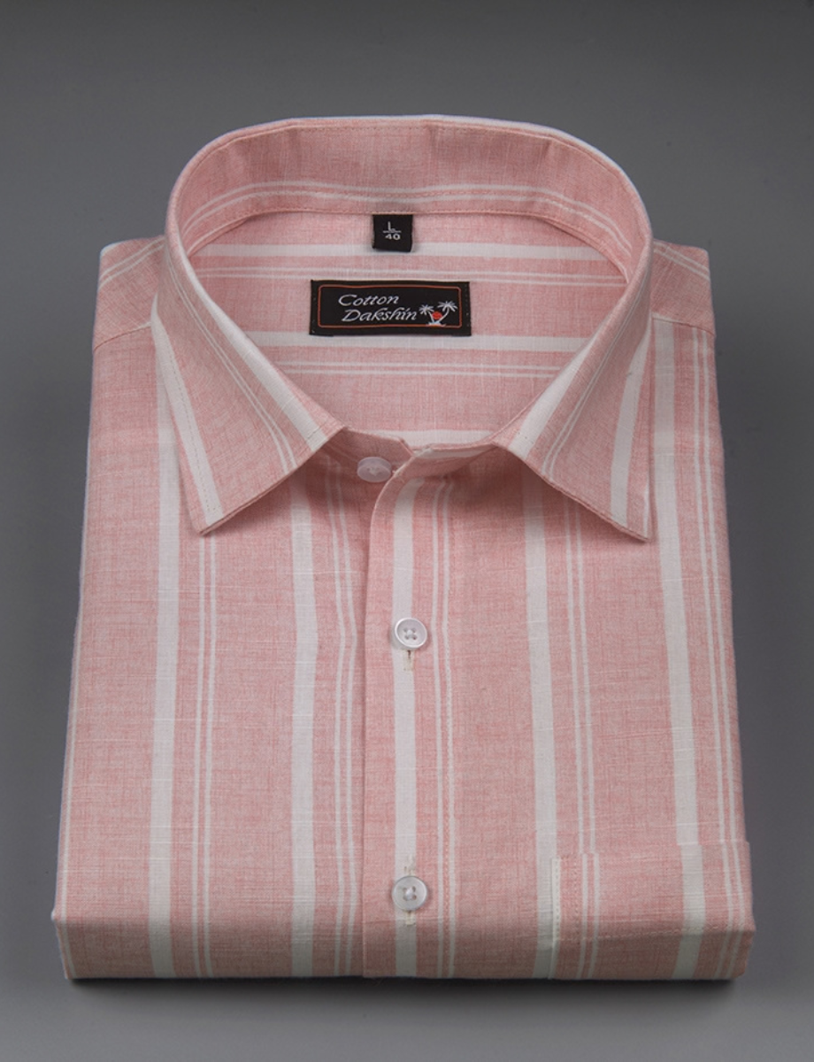 Slub Linen Peach with White Lining Shirts for Men