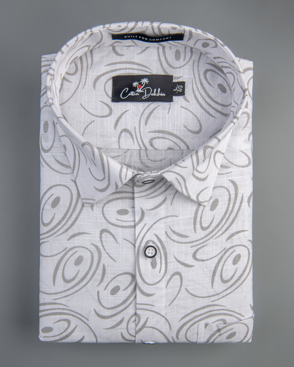 Linen White With Light Grey Circle Print Shirts