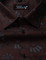 Cotton Printed Marrun with Gray Flower Shirts for Men