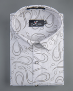 Linen White With Grey Pathan Print Shirts