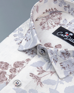Linen White with Marrun flower Print Shirts for Men