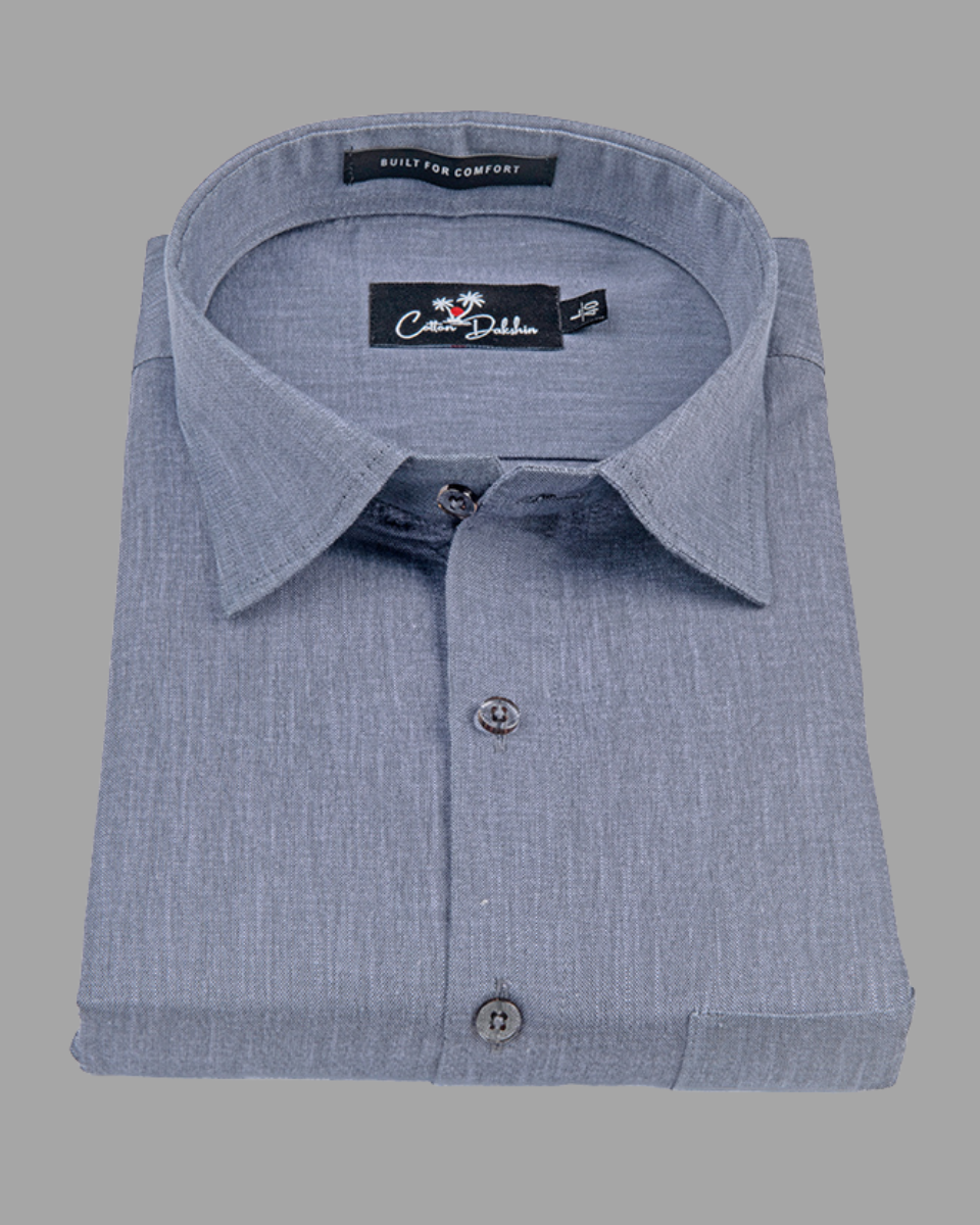 Blended Linen Ice Gray Colour Shirts For Men