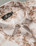 New Italian Linen White Marrun Flower Print Shirts for Men