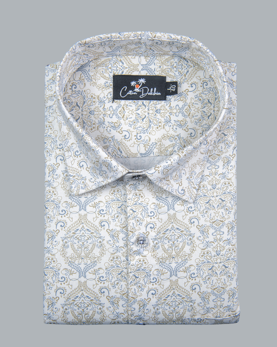 Cotton Cream with Rajwada Print Shirts for Men
