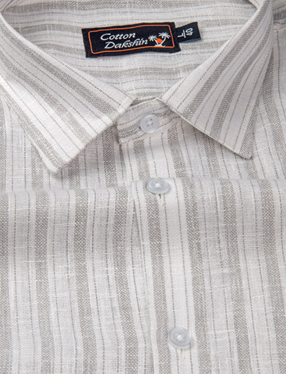 Linen White with Gray Lining Shirts for Men