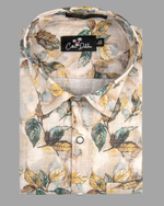 Italian Linen Fone With Yellow Rama Batel Print Shirts