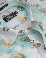 Italian Linen Rama With Green Batel Print Shirts