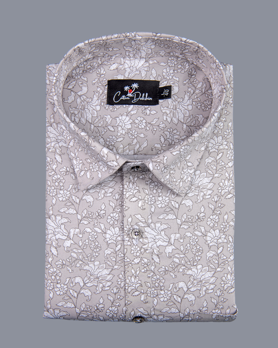 Cotton Pink with White Flower Print Shirts for Men