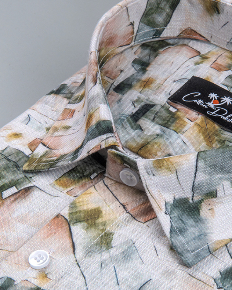 Belgium Linen Bristol Green Mix Print Shirts for Men