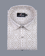Linen White with fone Geometric Print Shirt for Men