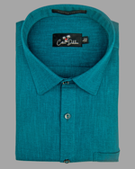 Blended Linen Rama Green Colour Shirts For Men