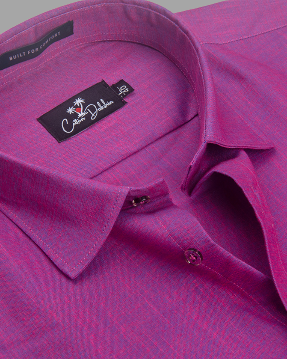 Blended Linen Megenta Colour Shirts For Men